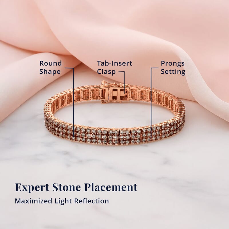 D'Joy Natural Champagne Diamond 9.00 ctw Cluster Bracelet in Vermeil Rose Gold Over Sterling Silver (7.25 In)