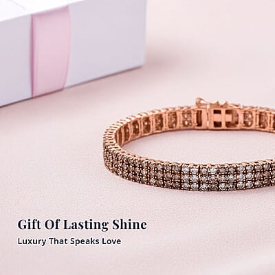 D'Joy Natural Champagne Diamond 9.00 ctw Cluster Bracelet in Vermeil Rose Gold Over Sterling Silver (7.25 In)