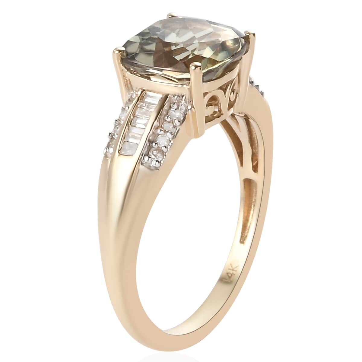 LUXORO 14K Yellow Gold Premium Turkizite and Diamond Ring (Size 8.0) 3.90 Grams 3.80 ctw image number 3