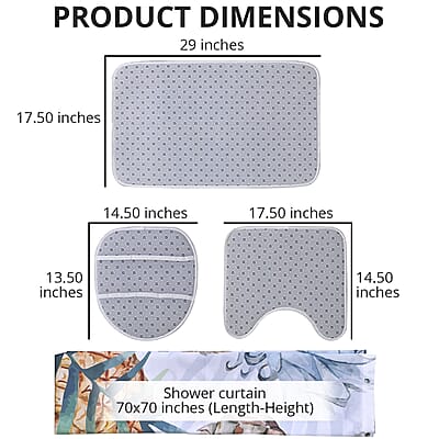 Set of 4 Green Pineapple Pattern Bathroom 100% Polyester Shower Curtain, Floor Mat, Toilet Cover, Toilet Mat