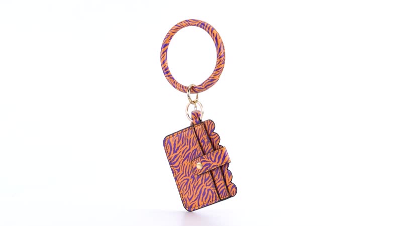 Yellow & Purple Faux Leather Cardholder Bangle Key Ring with Tassels