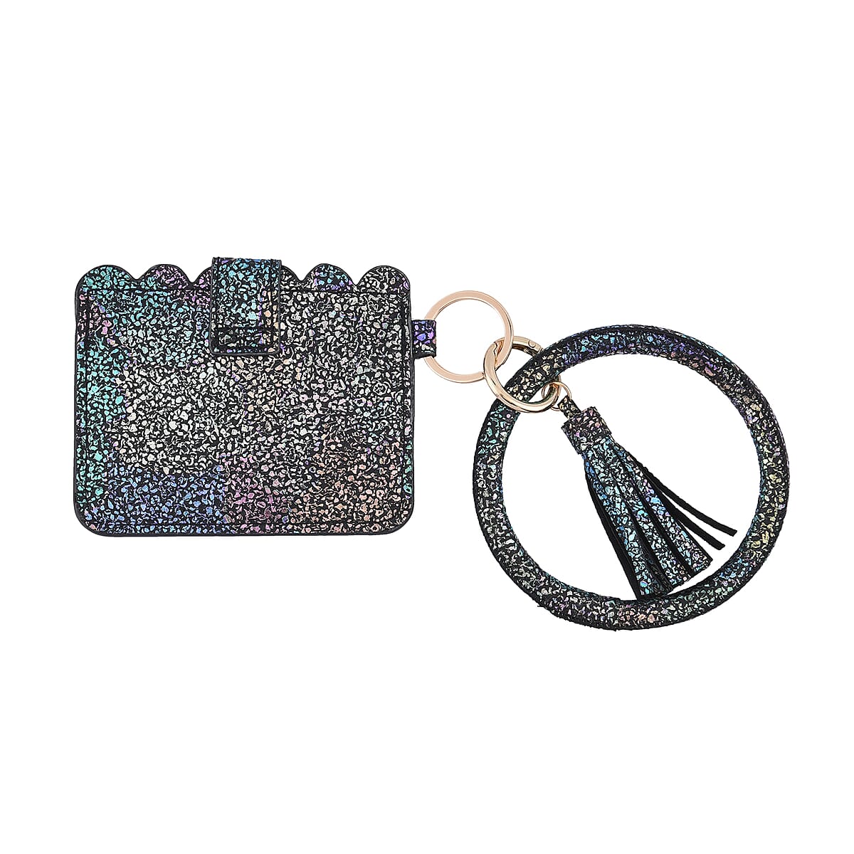 Magic Color Faux Leather Cardholder Bangle Key Ring with Tassels image number 1