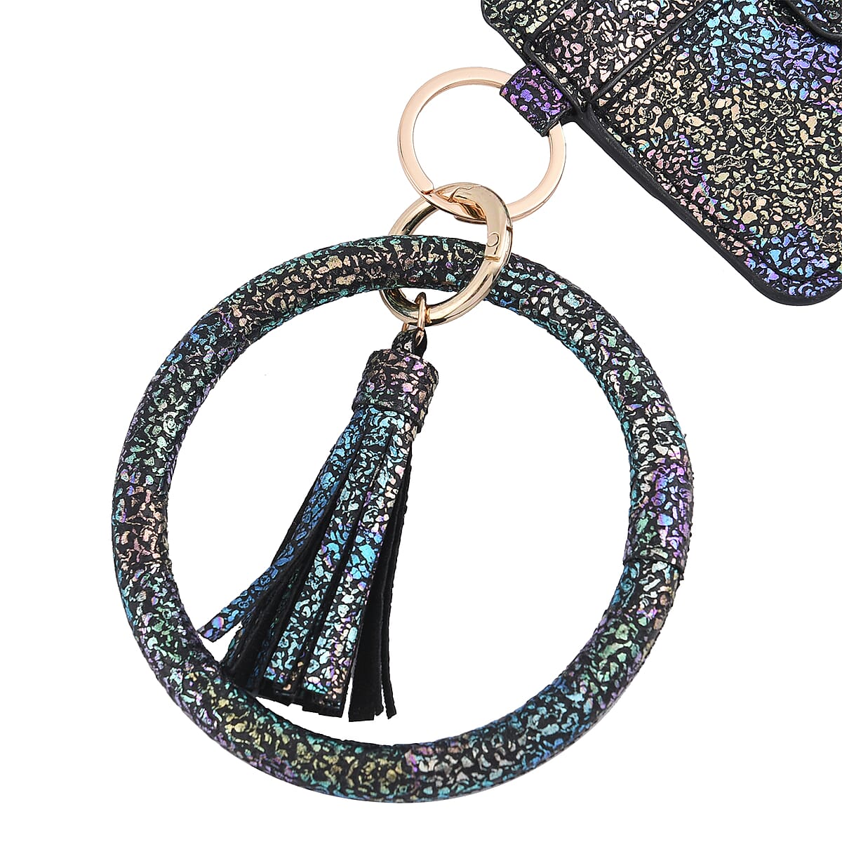 Magic Color Faux Leather Cardholder Bangle Key Ring with Tassels image number 2