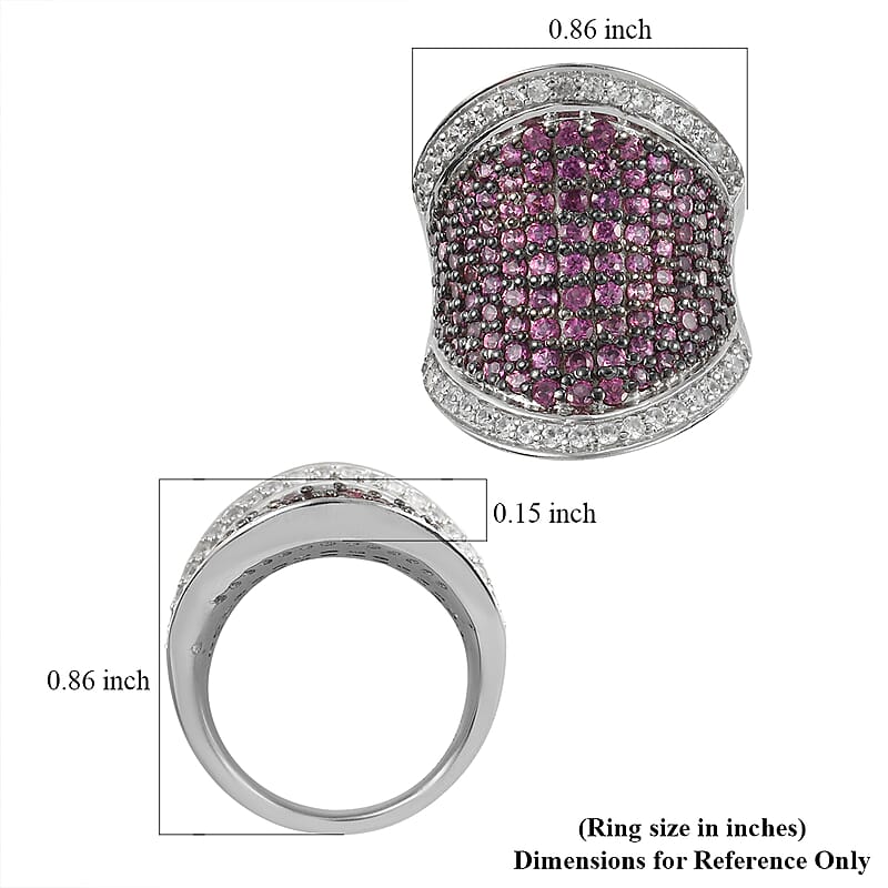 Orissa Rhodolite Garnet and Natural White Zircon Cluster Ring in Platinum Over Sterling Silver (Size 5.0) 3.50 ctw