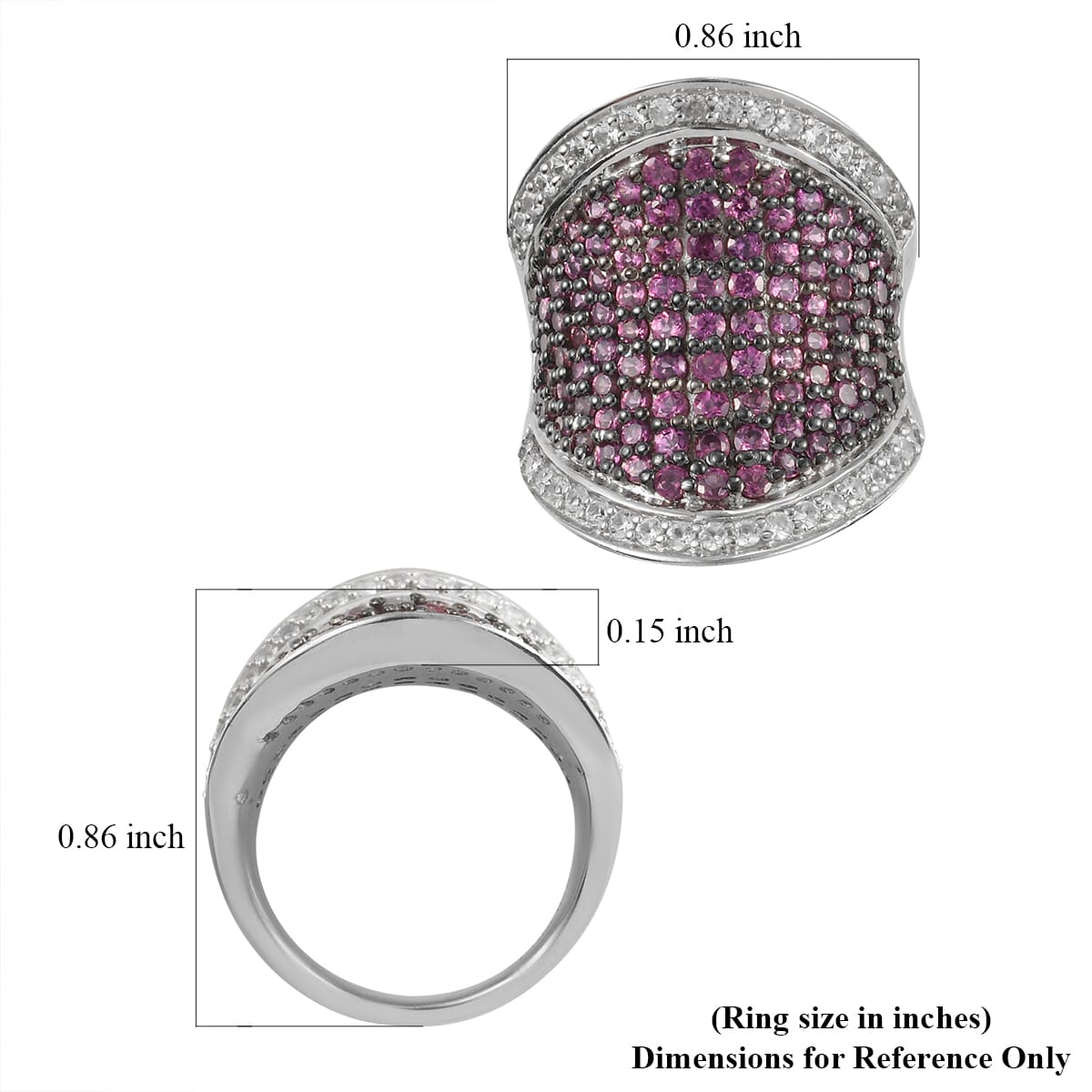 Orissa Rhodolite Garnet and Natural White Zircon Cluster Ring in Platinum Over Sterling Silver (Size 7.0) 10.50 Grams 3.50 ctw image number 5