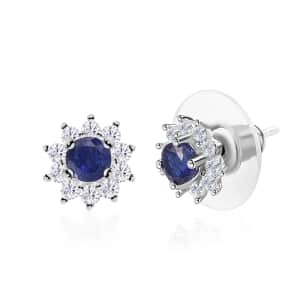 Masoala Sapphire (D) and White Zircon Earrings in Sterling Silver 0.80 ctw