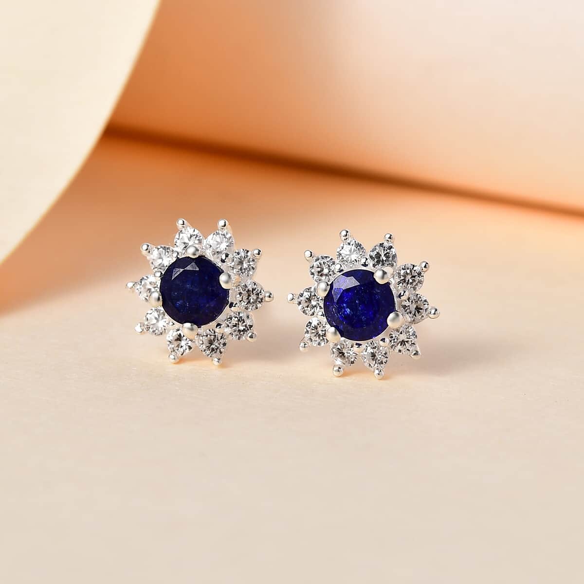 Masoala Sapphire (FF) and White Zircon Earrings in Sterling Silver 0.80 ctw image number 1