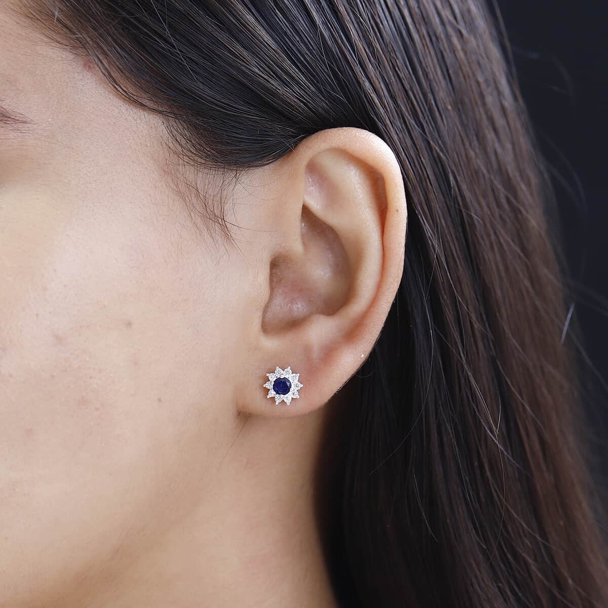 Masoala Sapphire (FF) and White Zircon Earrings in Sterling Silver 0.80 ctw image number 2