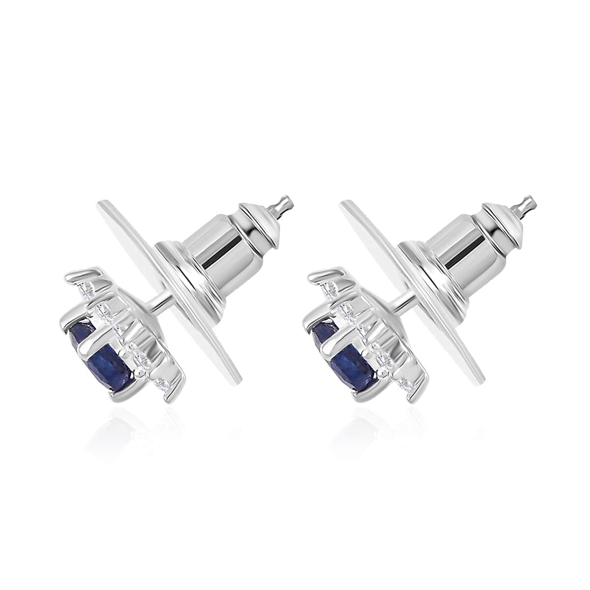 Masoala Sapphire (FF) and White Zircon Earrings in Sterling Silver 0.80 ctw image number 3