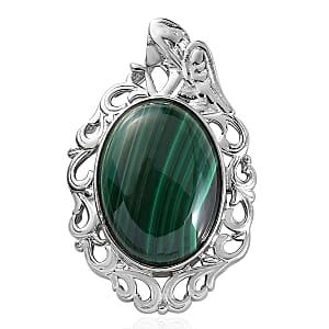 African Malachite Solitaire Pendant in Platinum Over Copper with Magnet 14.50 ctw