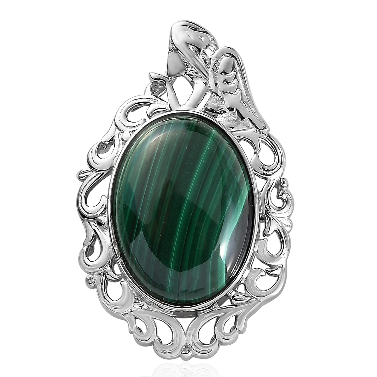 African Malachite Solitaire Pendant in Platinum Over Copper with Magnet 14.50 ctw image number 0