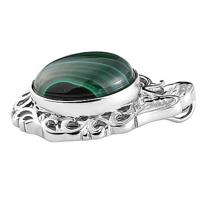 African Malachite Solitaire Pendant in Platinum Over Copper with Magnet 14.50 ctw