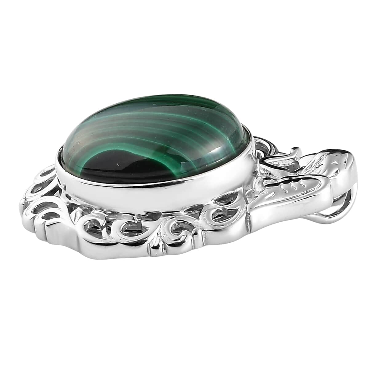 African Malachite Solitaire Pendant in Platinum Over Copper with Magnet 14.50 ctw image number 2