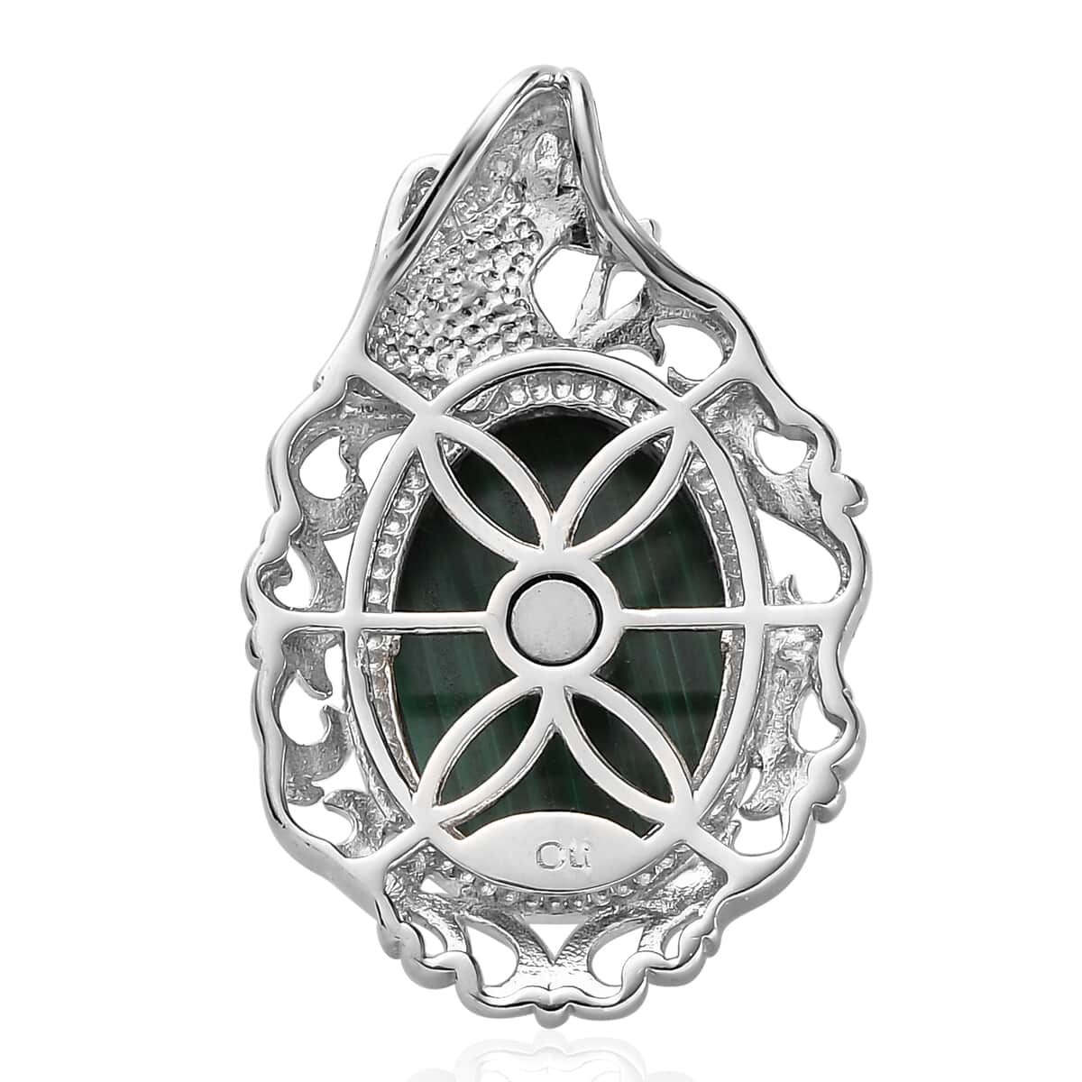 African Malachite Solitaire Pendant in Platinum Over Copper with Magnet 14.50 ctw image number 3