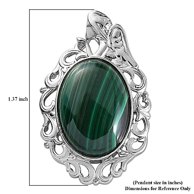 African Malachite Solitaire Pendant in Platinum Over Copper with Magnet 14.50 ctw