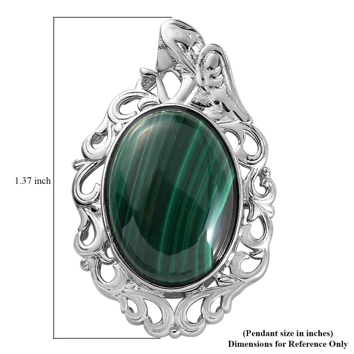 African Malachite Solitaire Pendant in Platinum Over Copper with Magnet 14.50 ctw image number 4