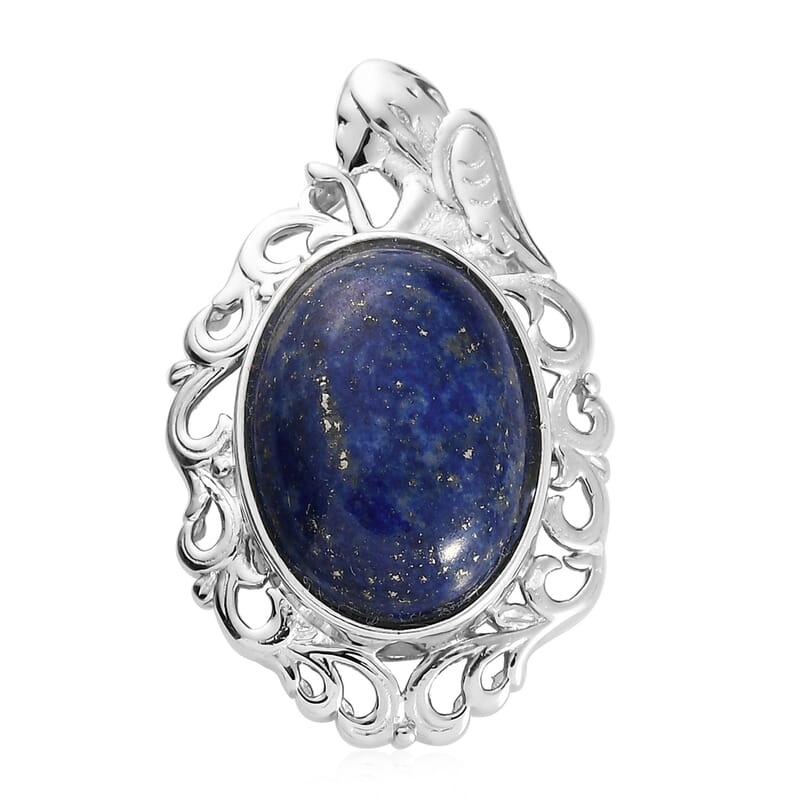 Lapis Lazuli 12.50 ctw Solitaire Pendant without Chain in Platinum Over Copper with Magnet