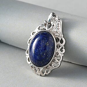Lapis Lazuli 12.50 ctw Solitaire Pendant without Chain in Platinum Over Copper with Magnet