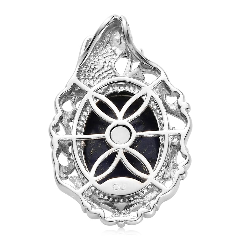 Lapis Lazuli 12.50 ctw Solitaire Pendant without Chain in Platinum Over Copper with Magnet
