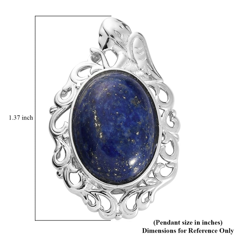 Lapis Lazuli 12.50 ctw Solitaire Pendant without Chain in Platinum Over Copper with Magnet