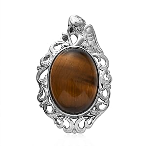 Tiger's Eye 13.90 ctw Fancy Pendant without Chain in Platinum Over Copper with Magnet