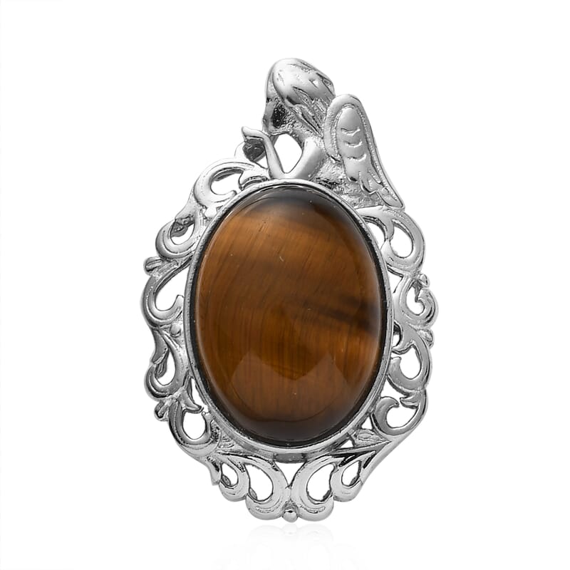Tiger's Eye 13.90 ctw Fancy Pendant without Chain in Platinum Over Copper with Magnet