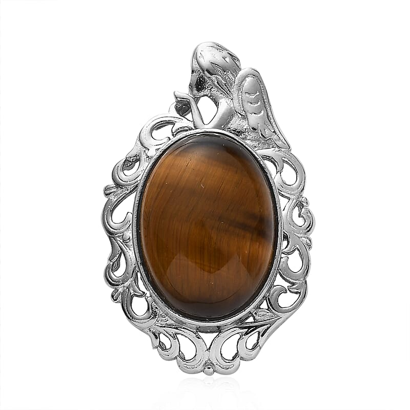 Tiger's Eye 13.90 ctw Fancy Pendant without Chain in Platinum Over Copper with Magnet