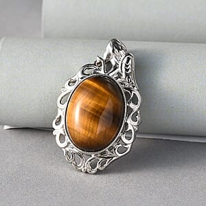Tiger's Eye 13.90 ctw Fancy Pendant without Chain in Platinum Over Copper with Magnet