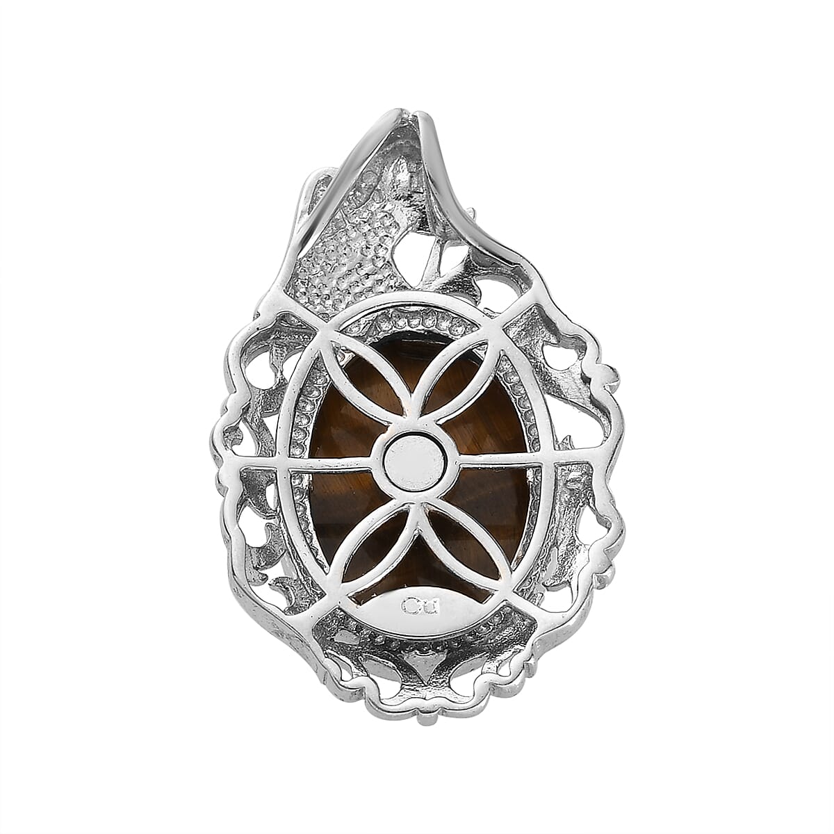 Tiger's Eye 13.90 ctw Fancy Pendant without Chain in Platinum Over Copper with Magnet image number 3
