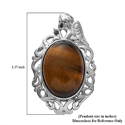 Tiger's Eye 13.90 ctw Fancy Pendant without Chain in Platinum Over Copper with Magnet