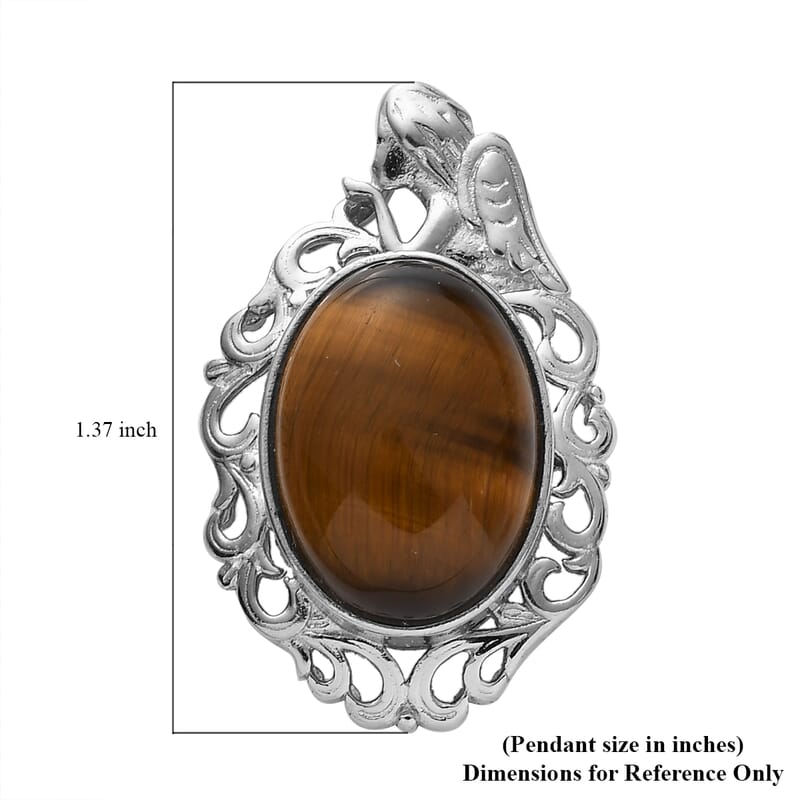 Tiger's Eye 13.90 ctw Fancy Pendant without Chain in Platinum Over Copper with Magnet