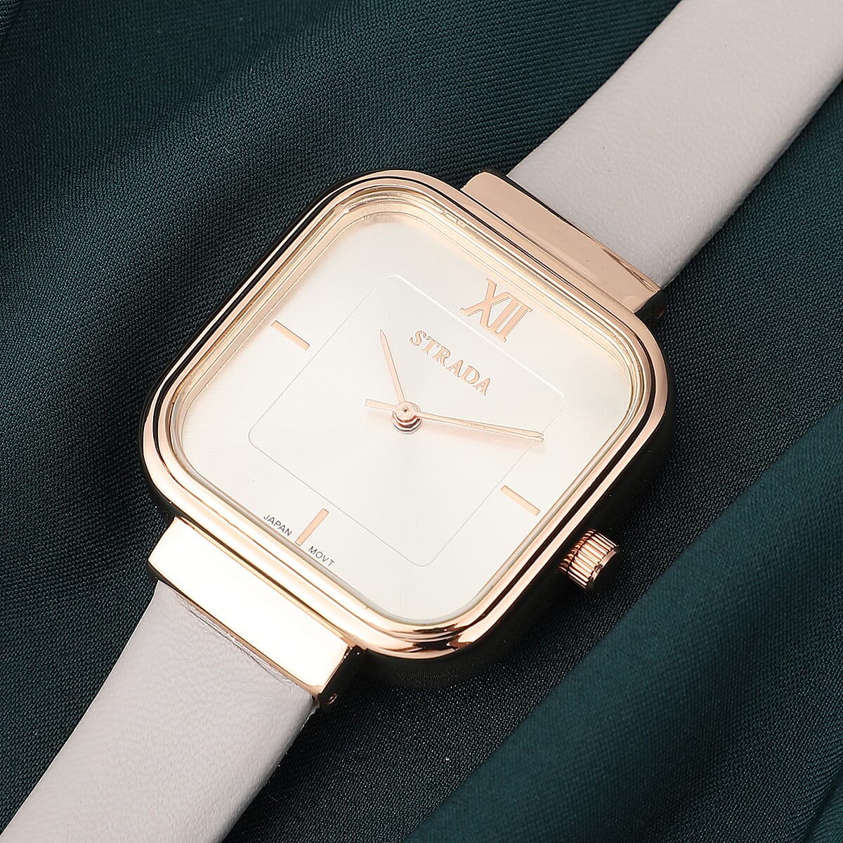 STRADA Japanese Movement Watch with Black Faux Leather Strap and Stainless Steel Back image number 1