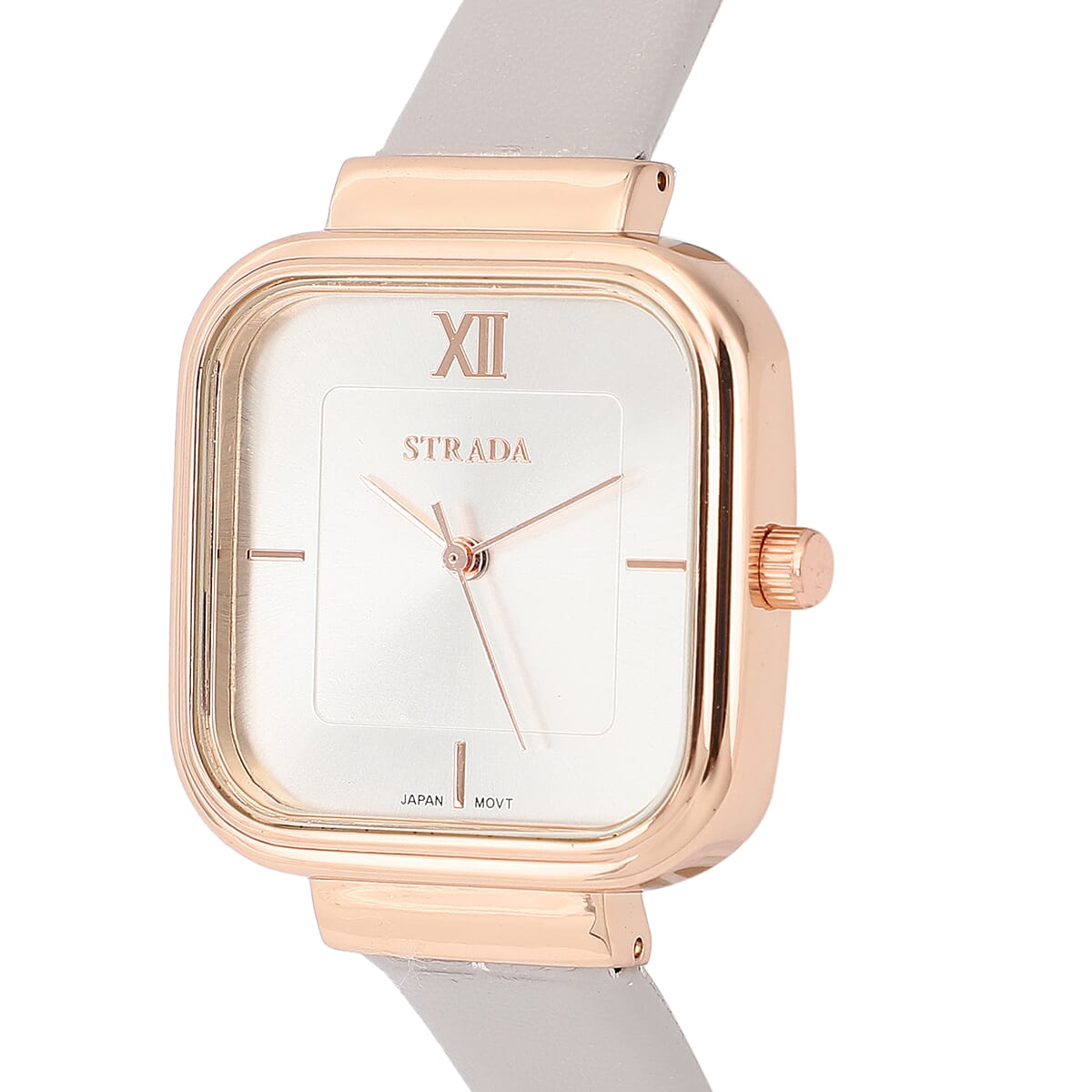 STRADA Japanese Movement Watch with Black Faux Leather Strap and Stainless Steel Back image number 3