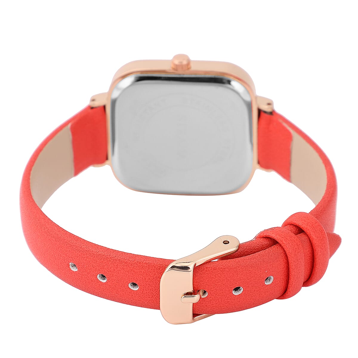 Strada Japanese Movement Square Dial Watch with Red Vegan Leather Strap image number 4