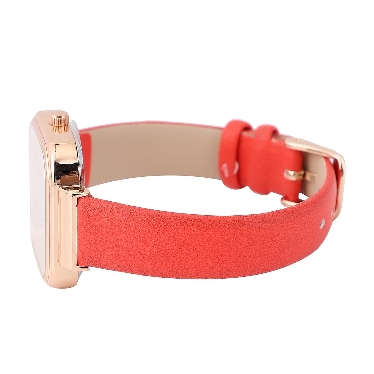 Strada Japanese Movement Square Dial Watch with Red Vegan Leather Strap image number 5