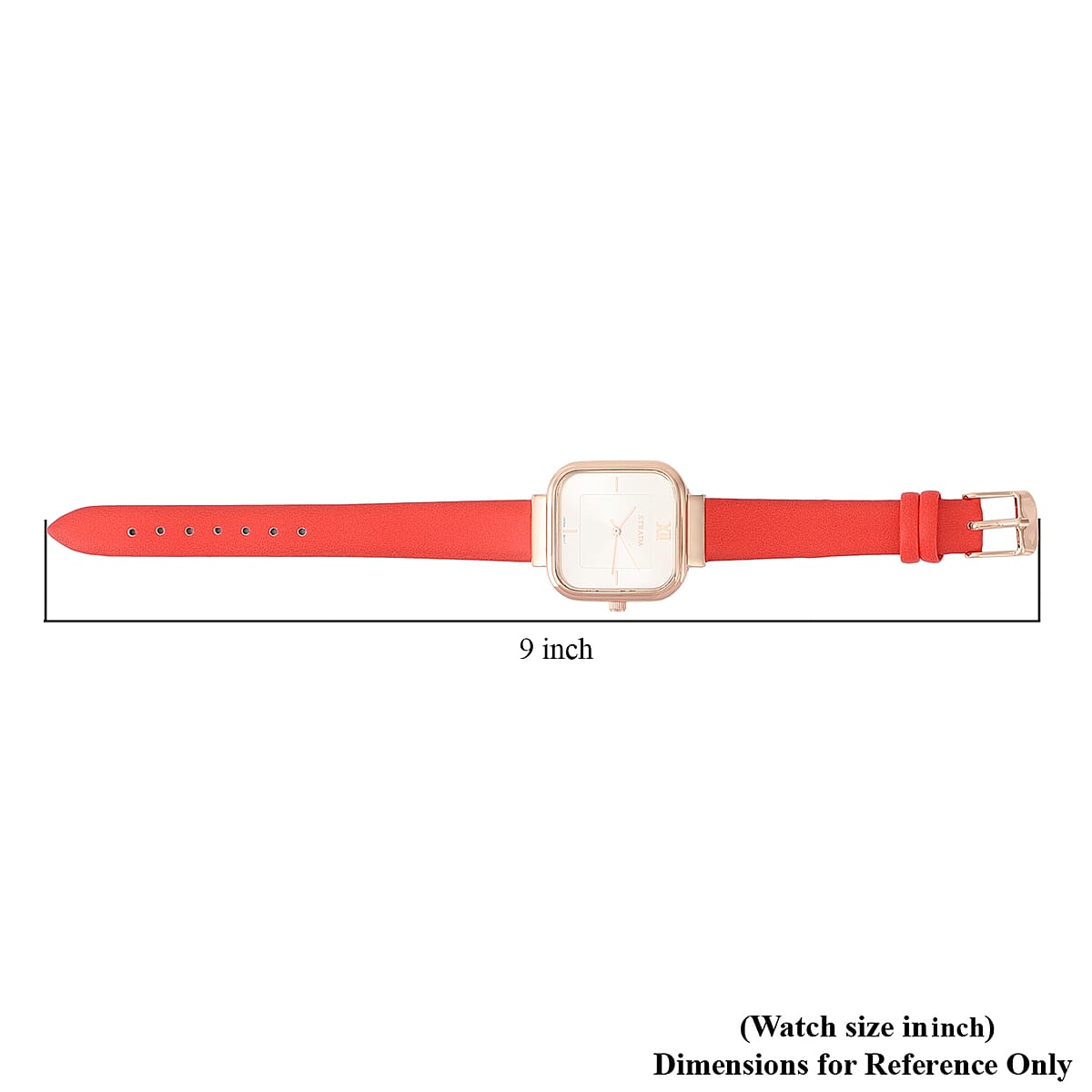 Strada Japanese Movement Square Dial Watch with Red Vegan Leather Strap image number 6
