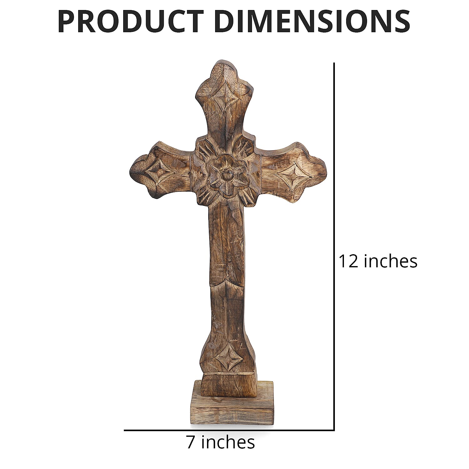 Nakkashi Dark Brown Color Wooden Handcrafted Decorative Cross (7x12), Vintage Style Wall Hanging Handcarved Mango Wood Cross For Home Decor