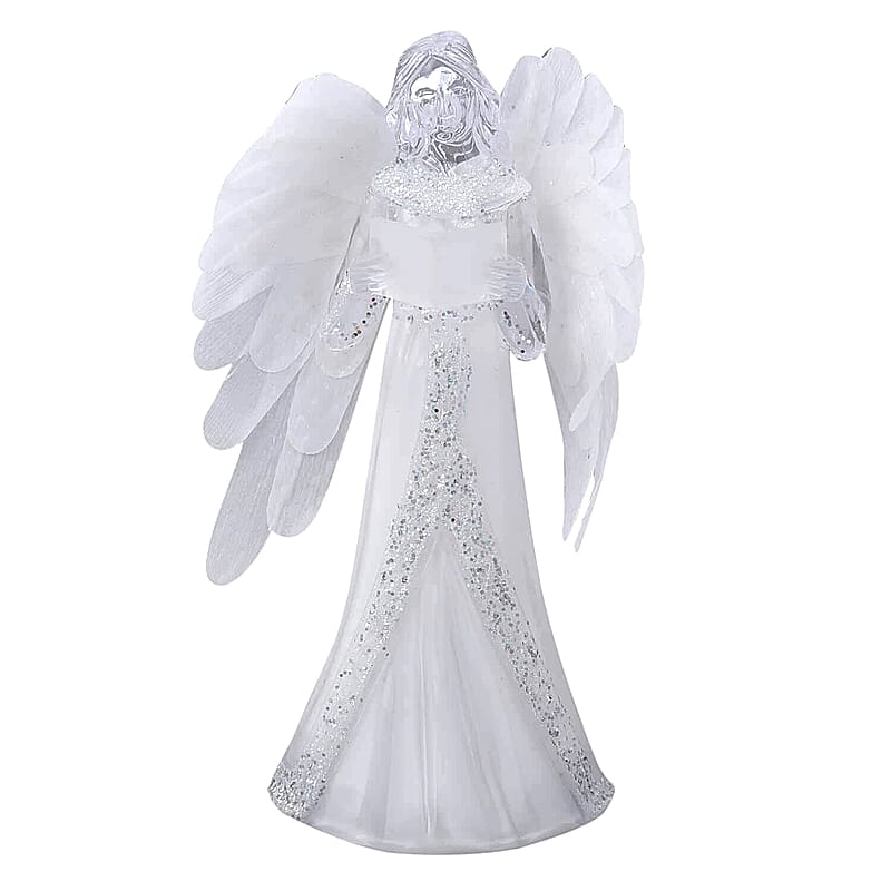 White Fiber Optic Color Changing LED Angel, Tabletop Figurine For Home Deco (2AAA Batteries Not included)
