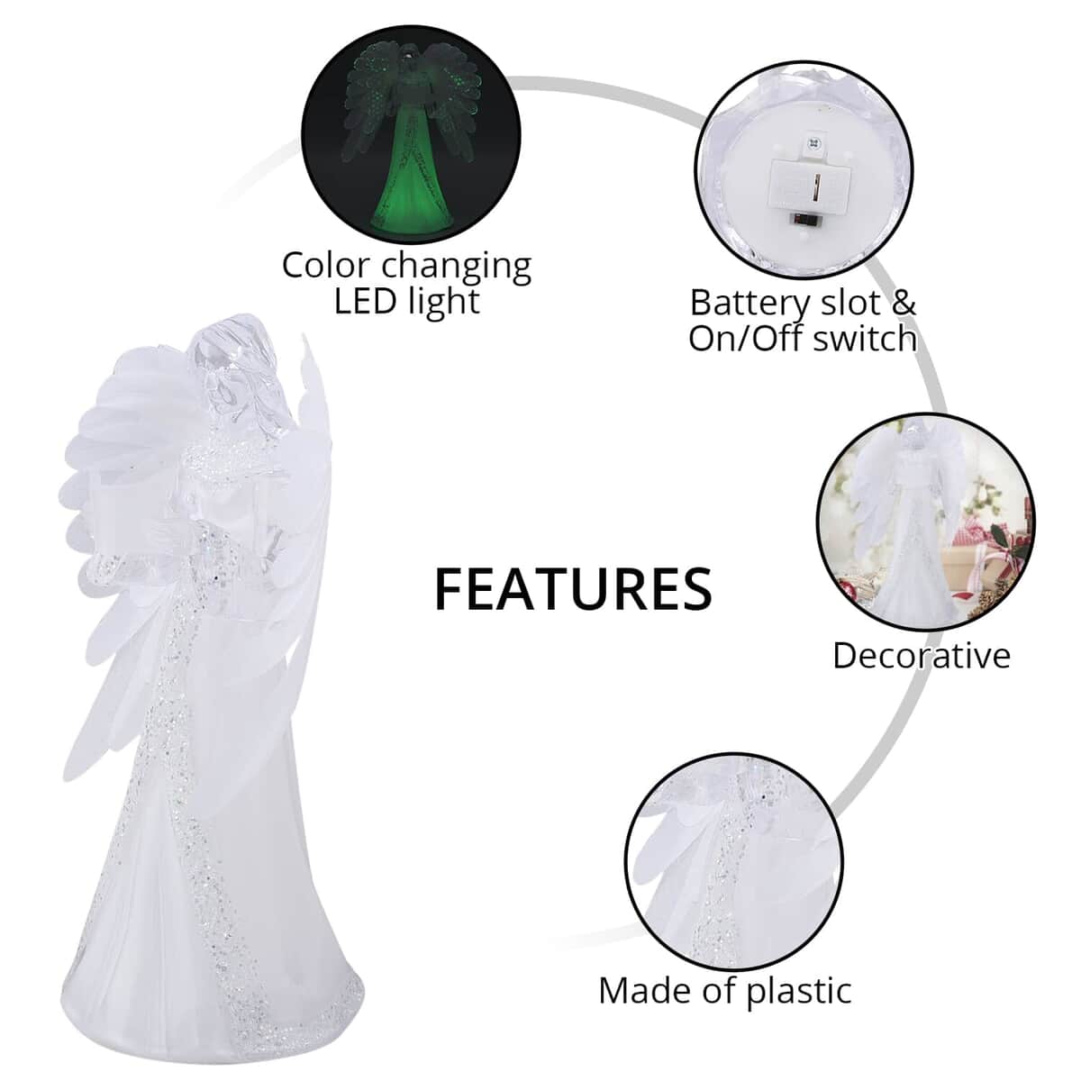 White Fiber Optic Color Changing LED Angel, Tabletop Figurine For Home Deco (2AAA Batteries Not included) image number 2