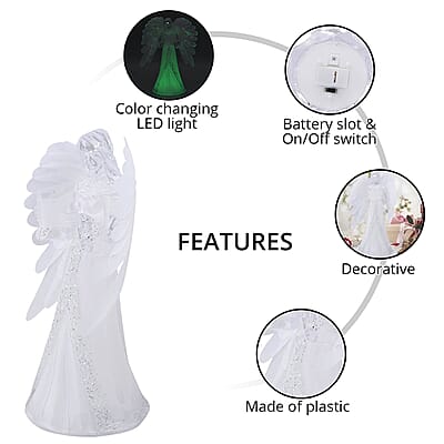 White Fiber Optic Color Changing LED Angel, Tabletop Figurine For Home Deco (2AAA Batteries Not included)