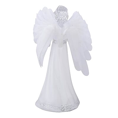 White Fiber Optic Color Changing LED Angel, Tabletop Figurine For Home Deco (2AAA Batteries Not included)