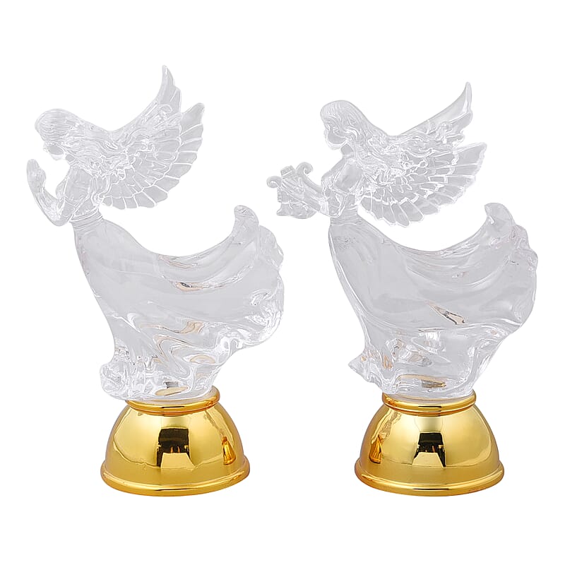 Set of 2 Flat Angel Gesture of Prayer and Holding The Harp with Multi Color Changing Light