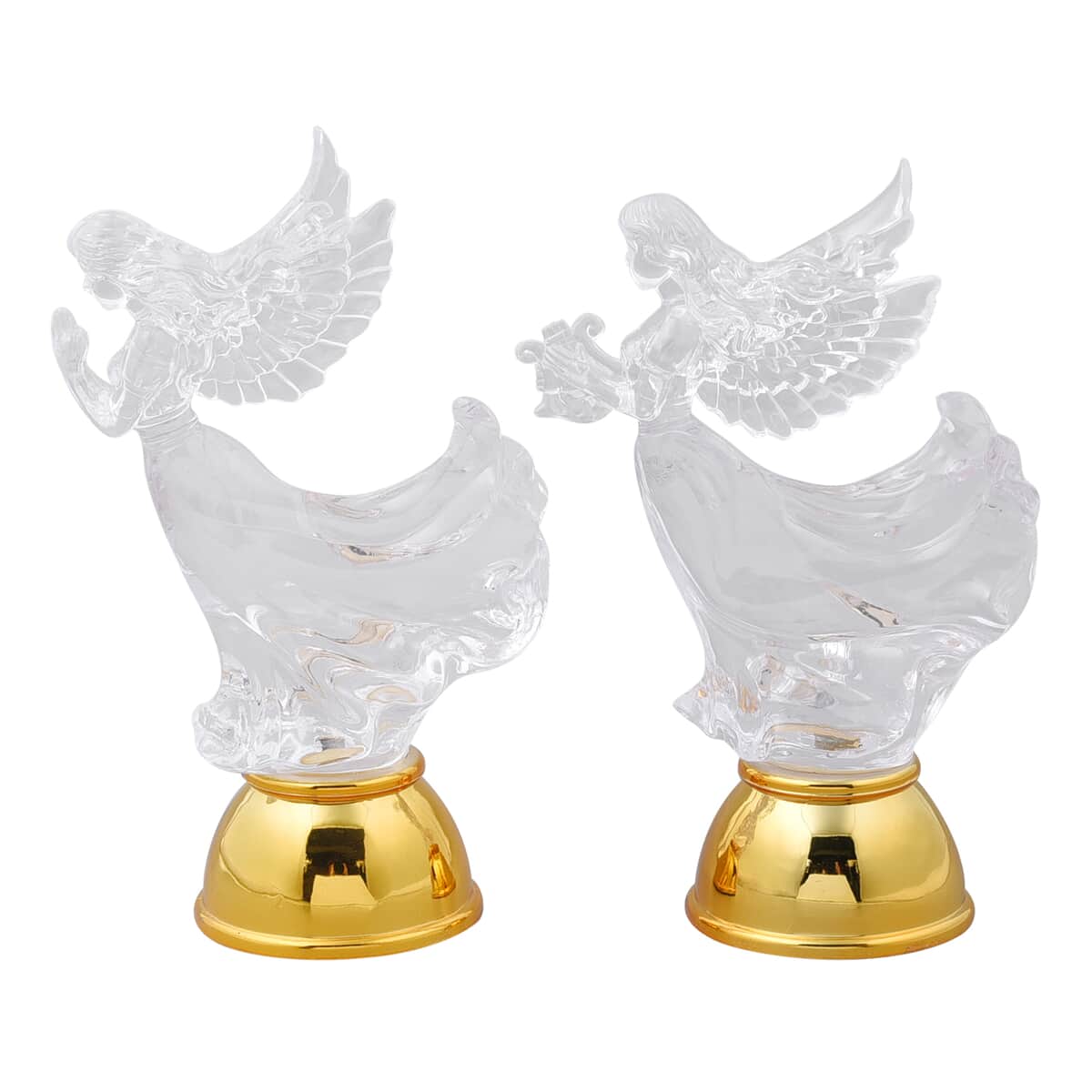 Set of 2 Flat Angel Gesture of Prayer and Holding The Harp with Multi Color Changing Light image number 0