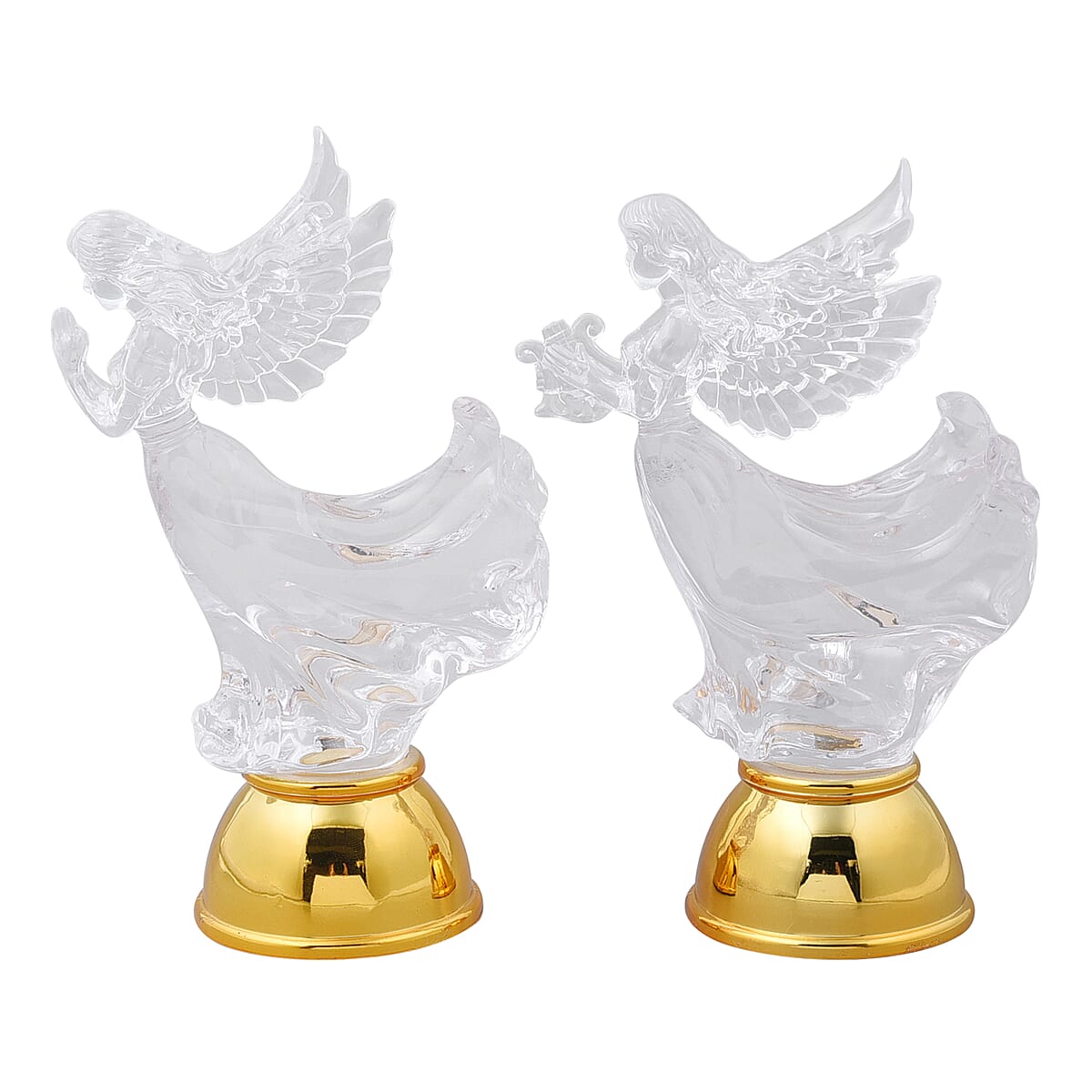 Set of 2 Flat Angel Gesture of Prayer and Holding The Harp with Multi Color Changing Light (3.54"x2.16"x6.29") image number 0