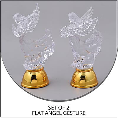 Set of 2 Flat Angel Gesture of Prayer and Holding The Harp with Multi Color Changing Light