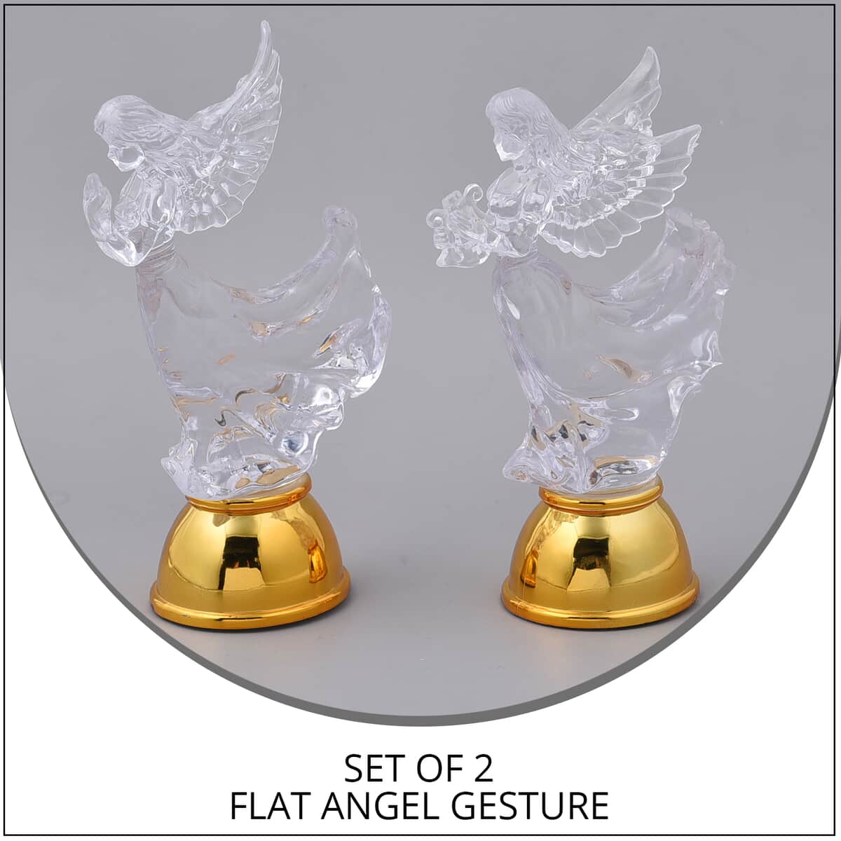 Set of 2 Flat Angel Gesture of Prayer and Holding The Harp with Multi Color Changing Light (3.54"x2.16"x6.29") image number 1