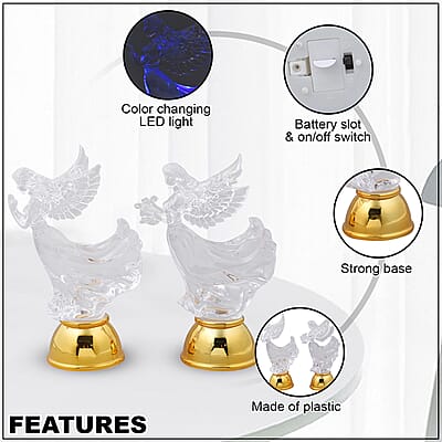 Set of 2 Flat Angel Gesture of Prayer and Holding The Harp with Multi Color Changing Light