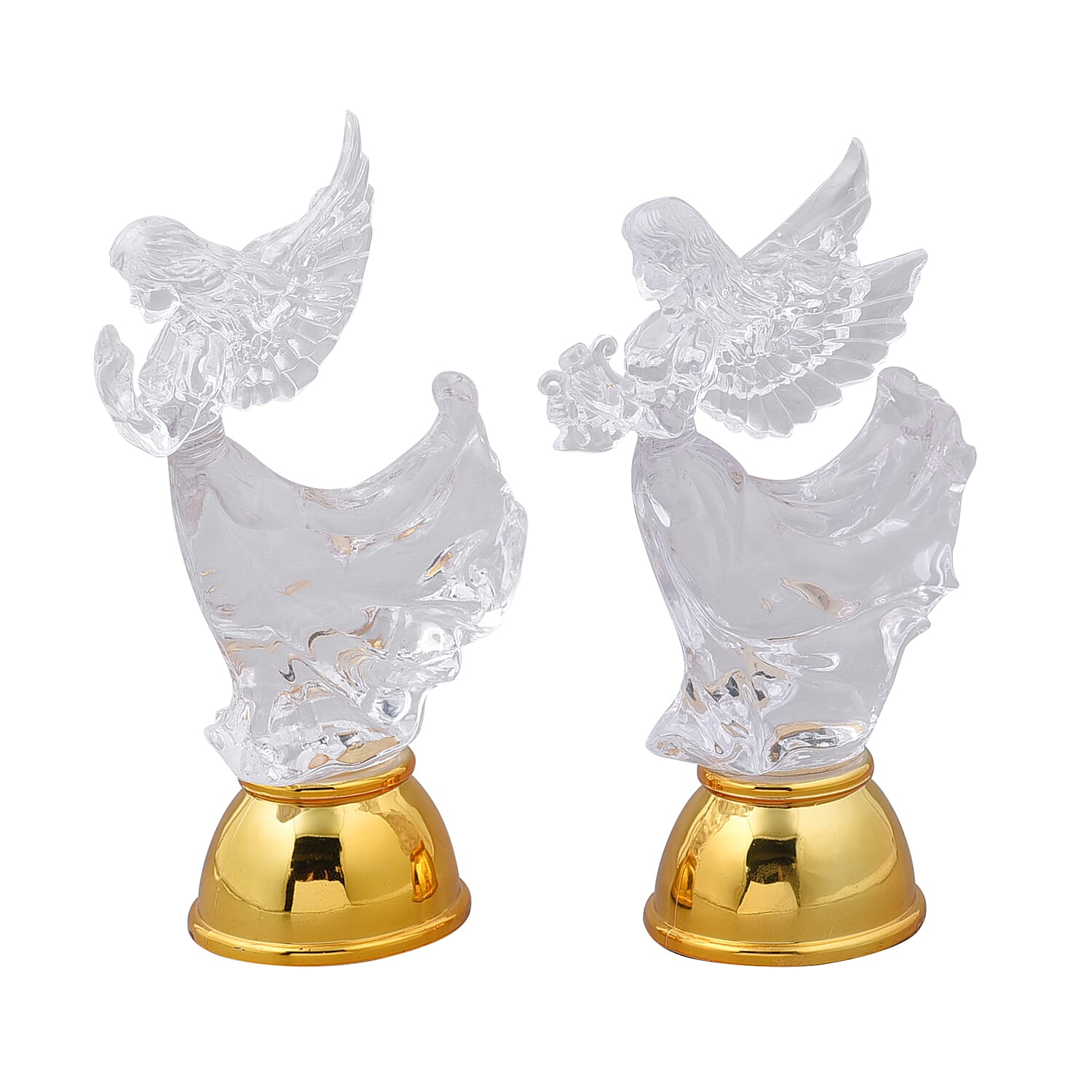 Set of 2 Flat Angel Gesture of Prayer and Holding The Harp with Multi Color Changing Light
