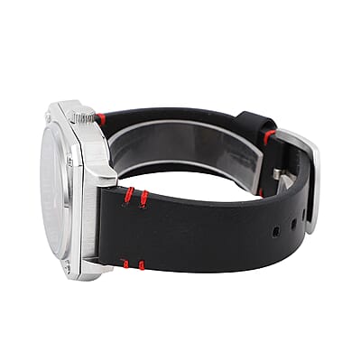 Genoa Automatic Mechanical Movement Watch with Black Hollow-Out Dial and Black Leather Strap (44 mm)