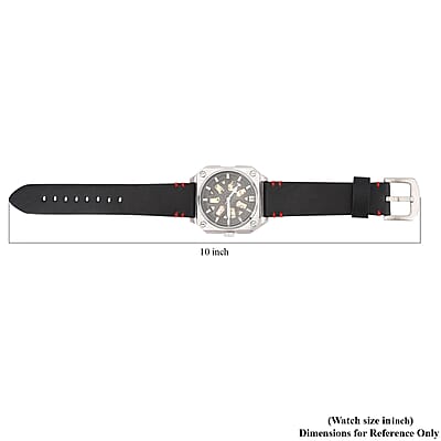 Genoa Automatic Mechanical Movement Watch with Black Hollow-Out Dial and Black Leather Strap (44 mm)
